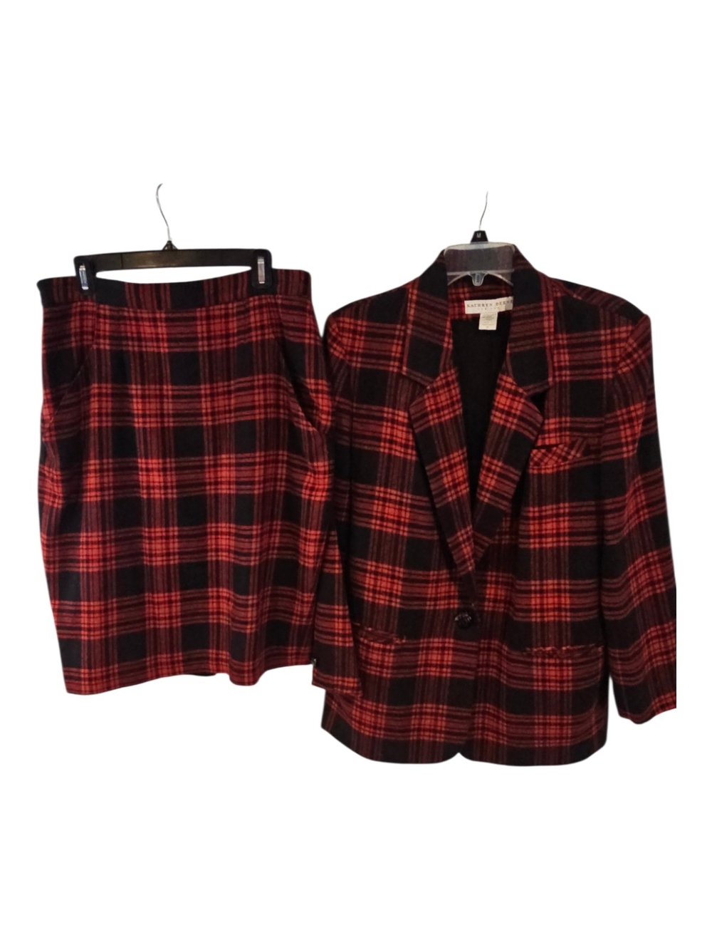 Vintage Kathryn Deene Tartan Plaid Blazer Pencil Skirt 2-Piece Set Size 16